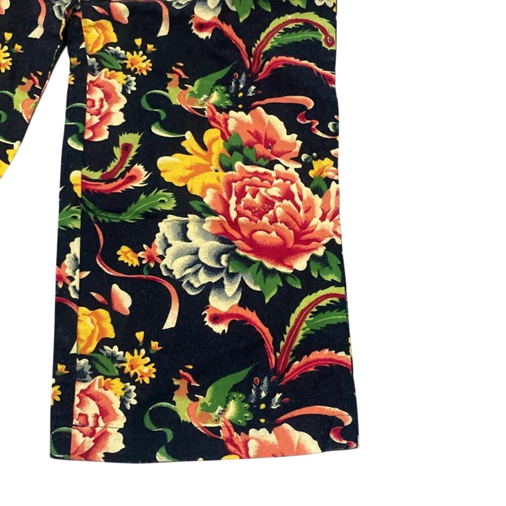 Black Floral Cropped Pant Womens Sz Small Wide Leg - Picture 5 of 6